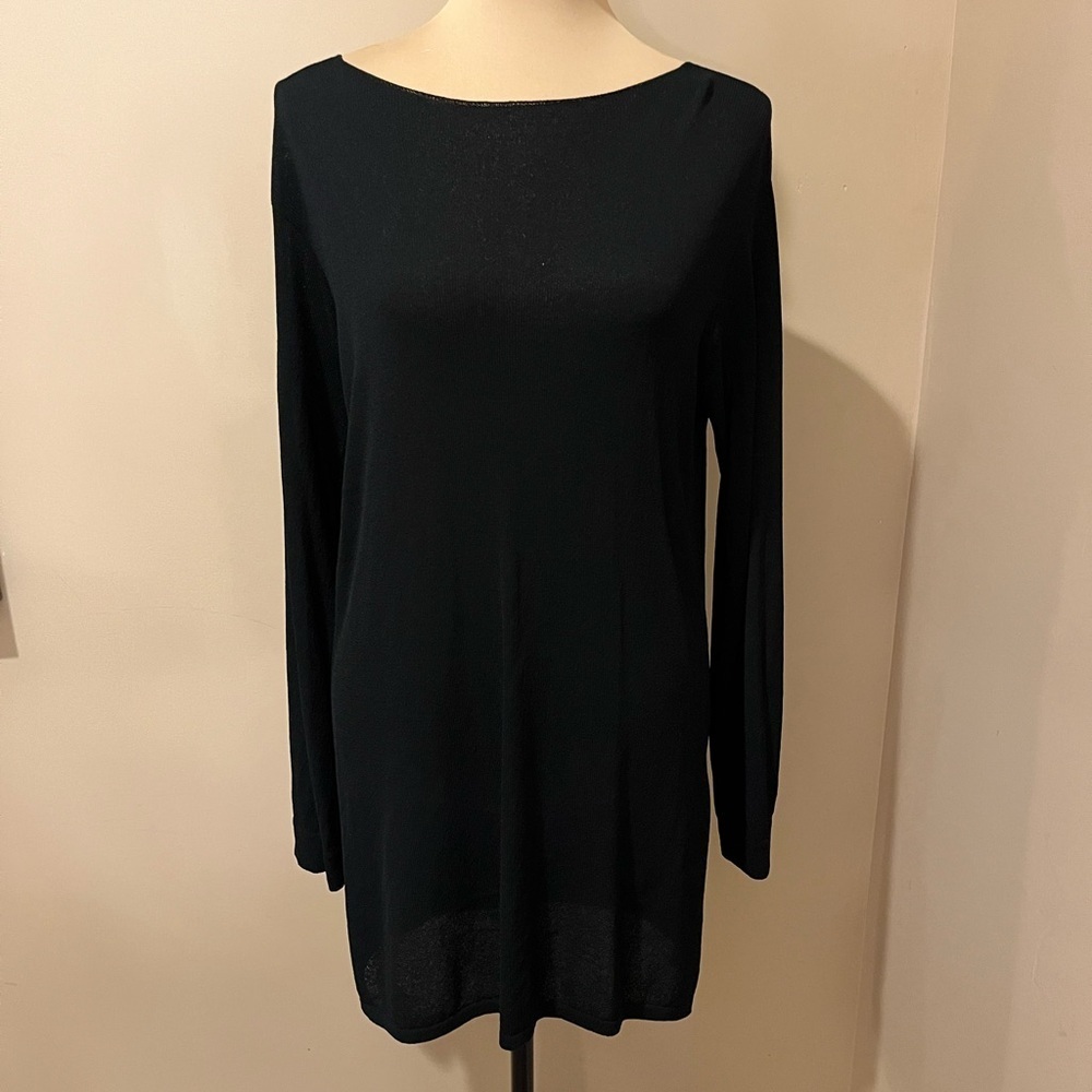 Cividini Fine Knit Black Knit Wide Neck Left Slit, fabric belt Tunic, size 42
